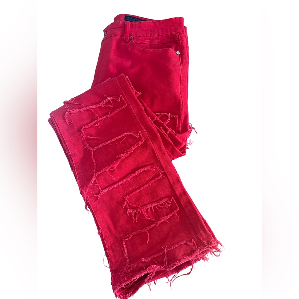 Stacked Red Jeans - Picture 2 of 6